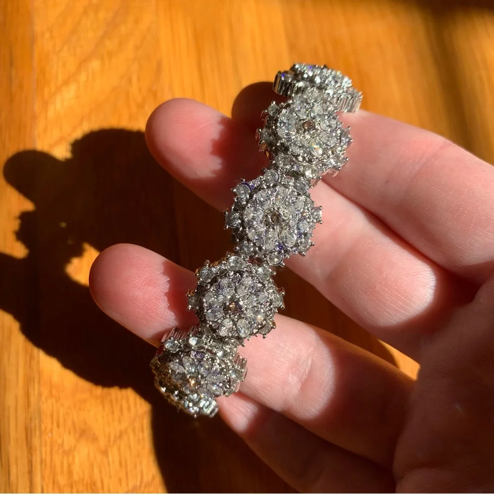 Super Sparkly Silver Cuff Bracelet CZ Pave Talbots Jewelry - Picture 6 of 13